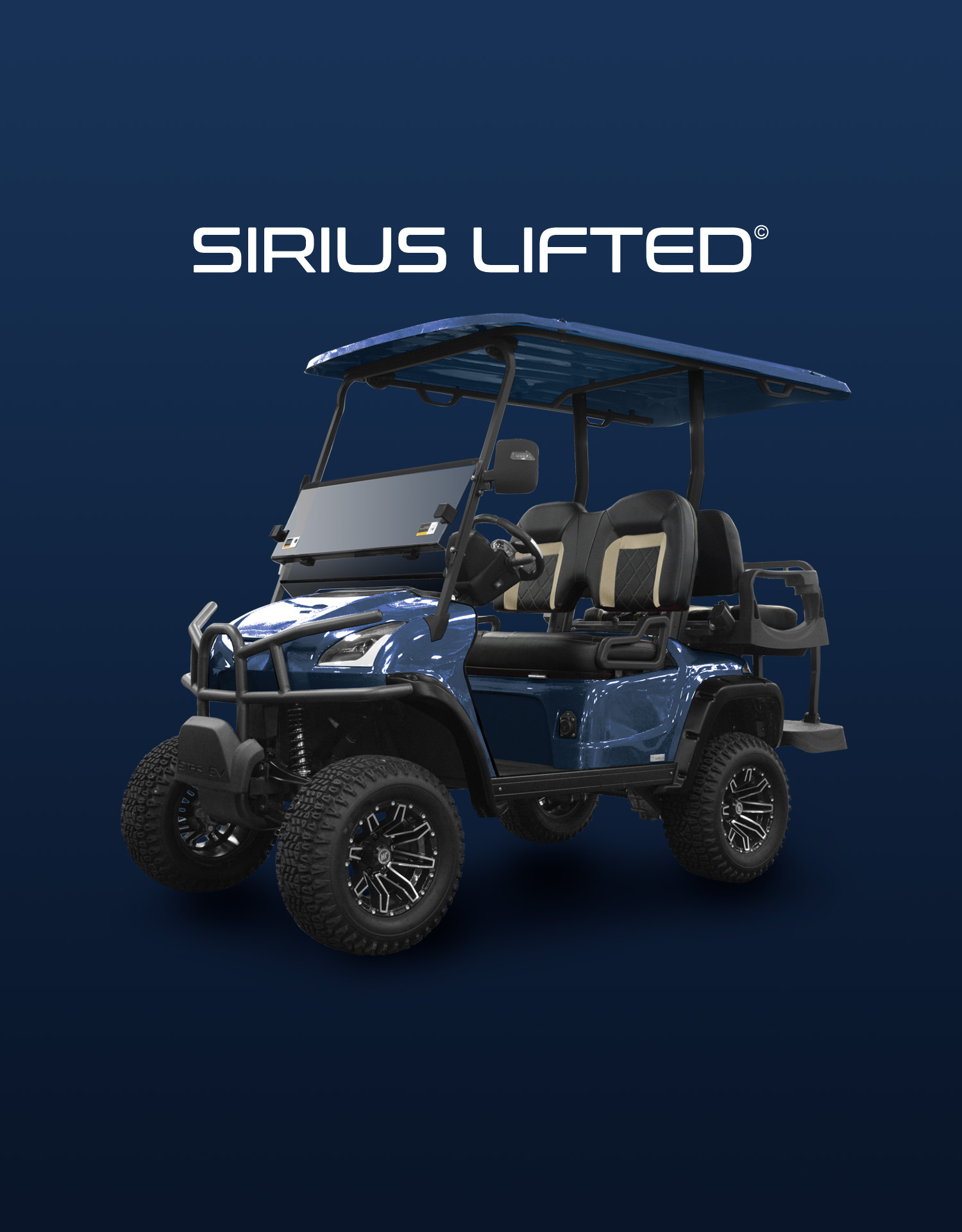 Lifted Star EV Sirius model electric cart on rugged terrain